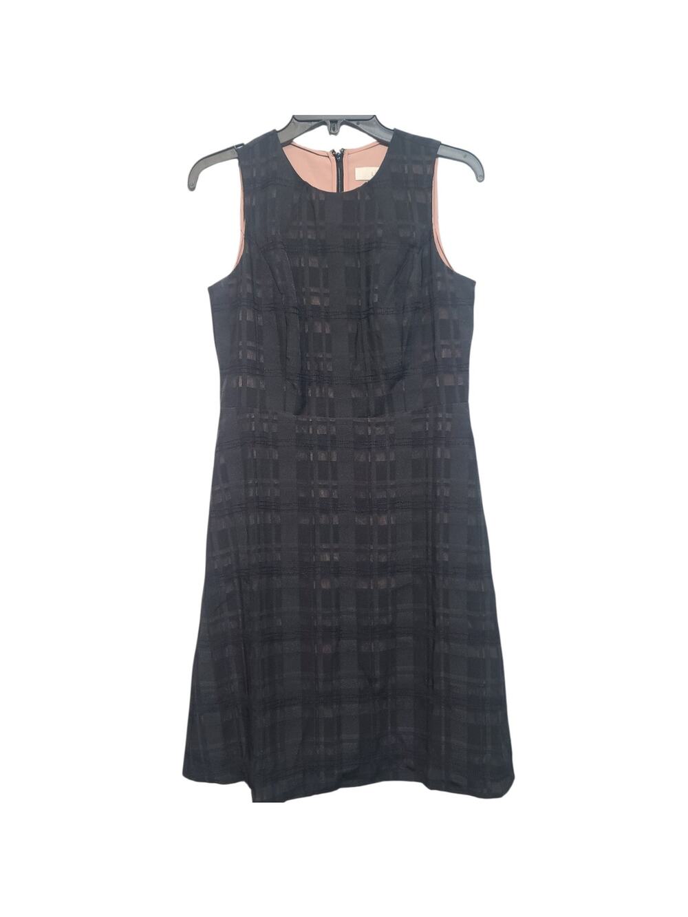 LOFT Plaid Sheer Overlay Dress Black/Blush 2 NWT